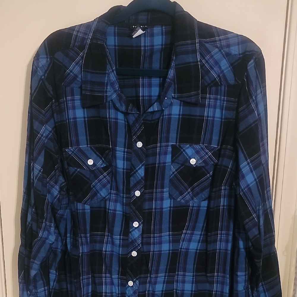 Torrid Blue and Black Plaid Shirt